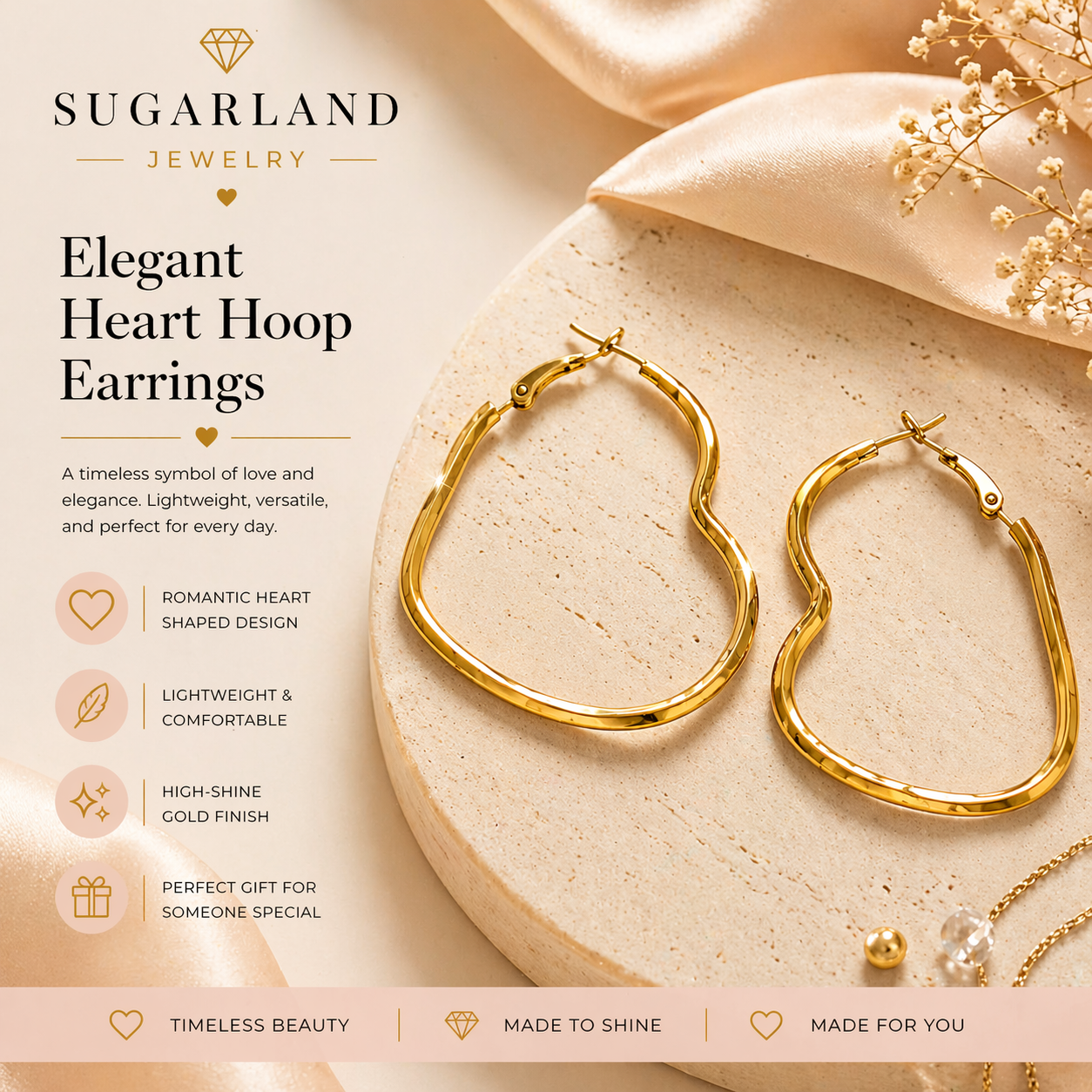 Elegant Heart Hoop Earrings