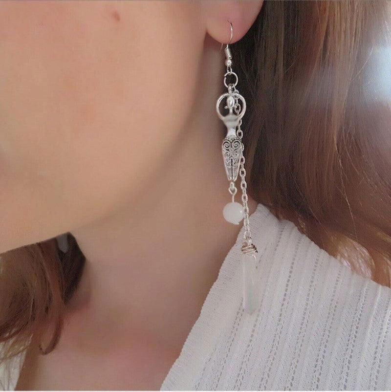 Moonstone and Angel Halo Quartz Wrap Earrings - Jewelry Trends USA