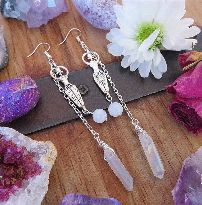 Moonstone and Angel Halo Quartz Wrap Earrings - Jewelry Trends USA