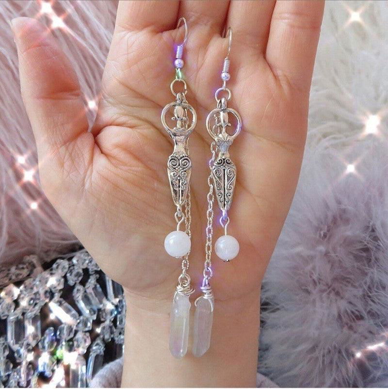 Moonstone and Angel Halo Quartz Wrap Earrings - Jewelry Trends USA