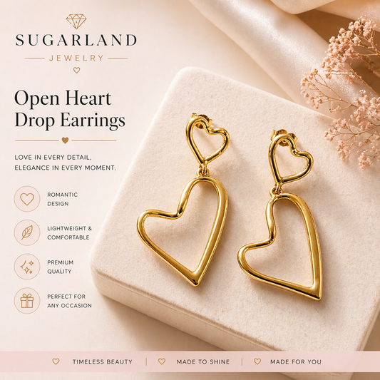 Open Heart Drop Earrings