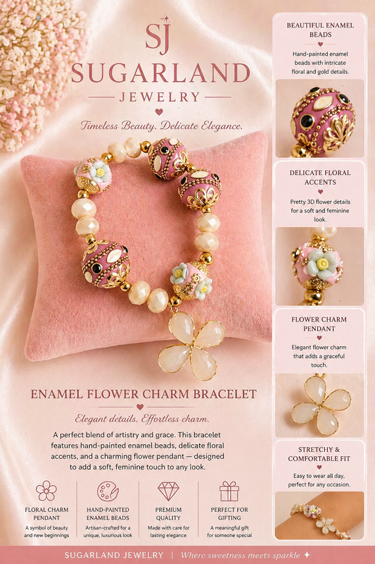 Enamel Floral Charm Bracelet – Elegant Beaded Design
