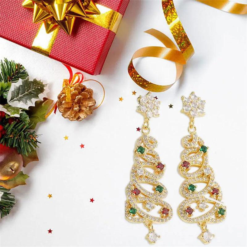 New Full Inlaid Colorful Zircon Christmas Tree Tassel Earrings Women's Fashion Personality Earrings Party Jewelry Christmas Gift - Jewelry Trends USA