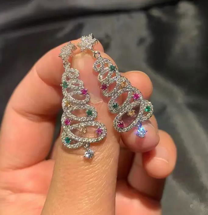 New Full Inlaid Colorful Zircon Christmas Tree Tassel Earrings Women's Fashion Personality Earrings Party Jewelry Christmas Gift - Jewelry Trends USA