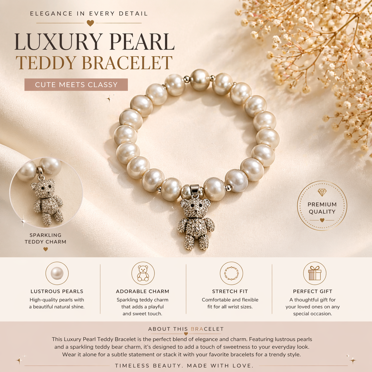 Luxury Pearl Teddy Bracelet
