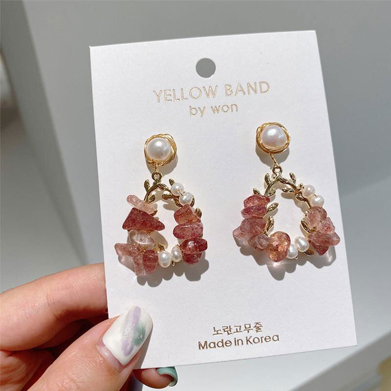 Pearl Earrings Temperament Super Fairy Crystal Net Red Earrings Design Leaf Earrings - Jewelry Trends USA