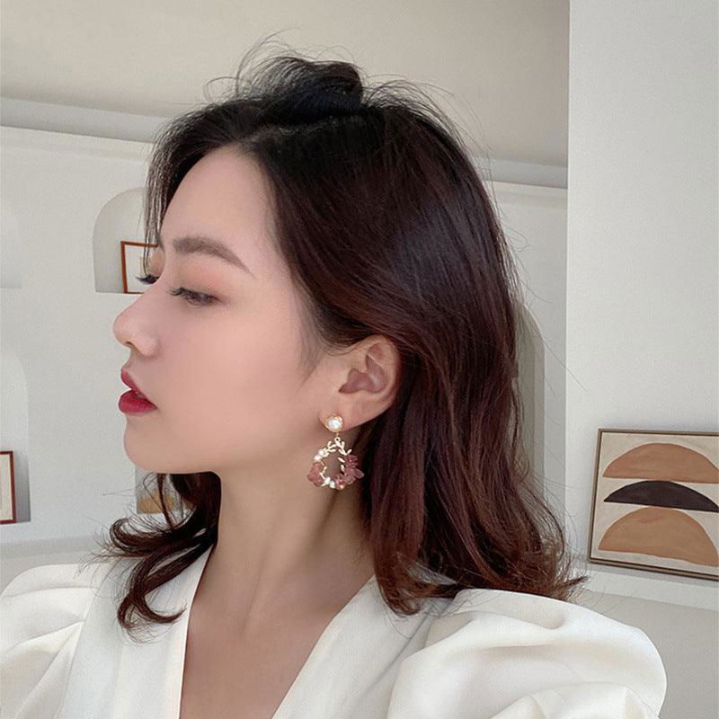 Pearl Earrings Temperament Super Fairy Crystal Net Red Earrings Design Leaf Earrings - Jewelry Trends USA