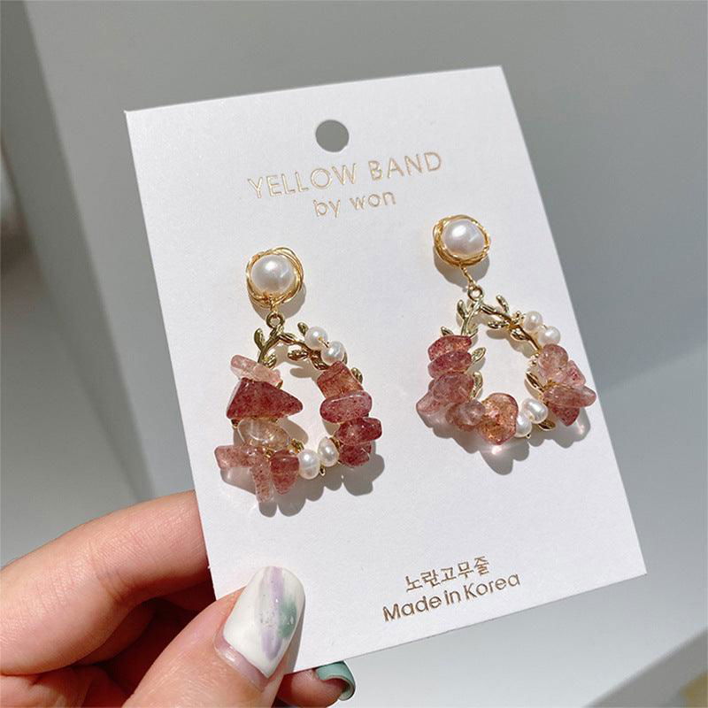 Pearl Earrings Temperament Super Fairy Crystal Net Red Earrings Design Leaf Earrings - Jewelry Trends USA