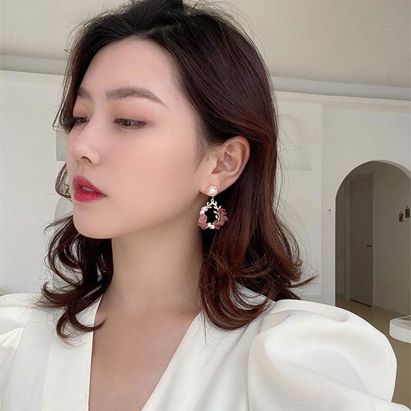 Pearl Earrings Temperament Super Fairy Crystal Net Red Earrings Design Leaf Earrings - Jewelry Trends USA