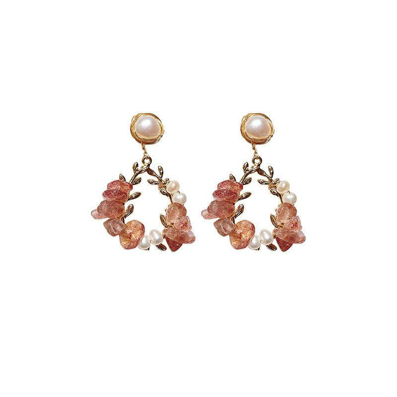 Pearl Earrings Temperament Super Fairy Crystal Net Red Earrings Design Leaf Earrings - Jewelry Trends USA