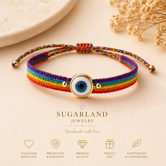 Vibrant rainbow evil eye bracelet