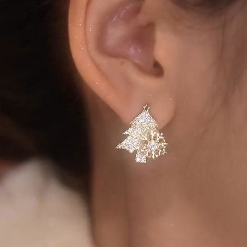 Rotatable Christmas Tree Earrings Shiny Rhinestone Snowflake Stud Earring New Year Xmas Festival Ear Jewelry Gifts Autumn And Winter - Jewelry Trends USA