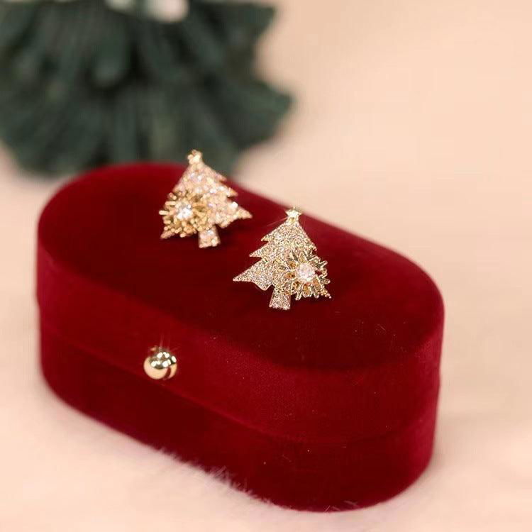 Rotatable Christmas Tree Earrings Shiny Rhinestone Snowflake Stud Earring New Year Xmas Festival Ear Jewelry Gifts Autumn And Winter - Jewelry Trends USA
