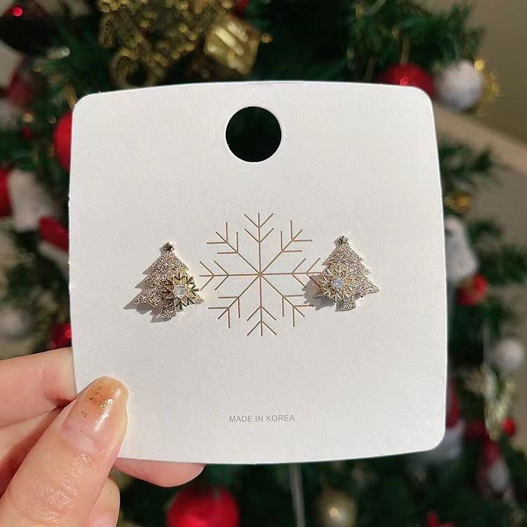 Rotatable Christmas Tree Earrings Shiny Rhinestone Snowflake Stud Earring New Year Xmas Festival Ear Jewelry Gifts Autumn And Winter - Jewelry Trends USA