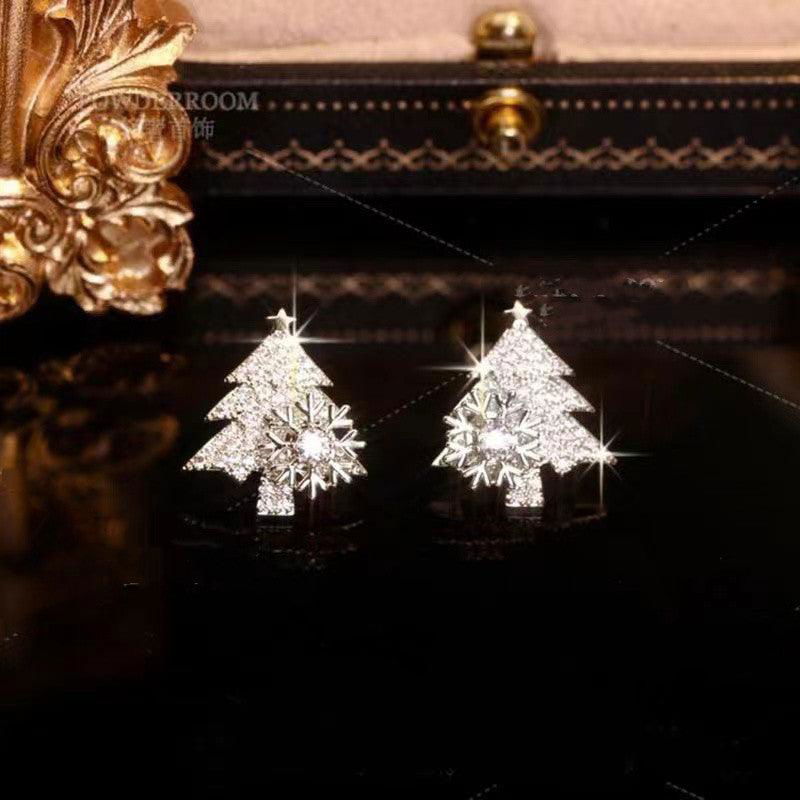 Rotatable Christmas Tree Earrings Shiny Rhinestone Snowflake Stud Earring New Year Xmas Festival Ear Jewelry Gifts Autumn And Winter - Jewelry Trends USA