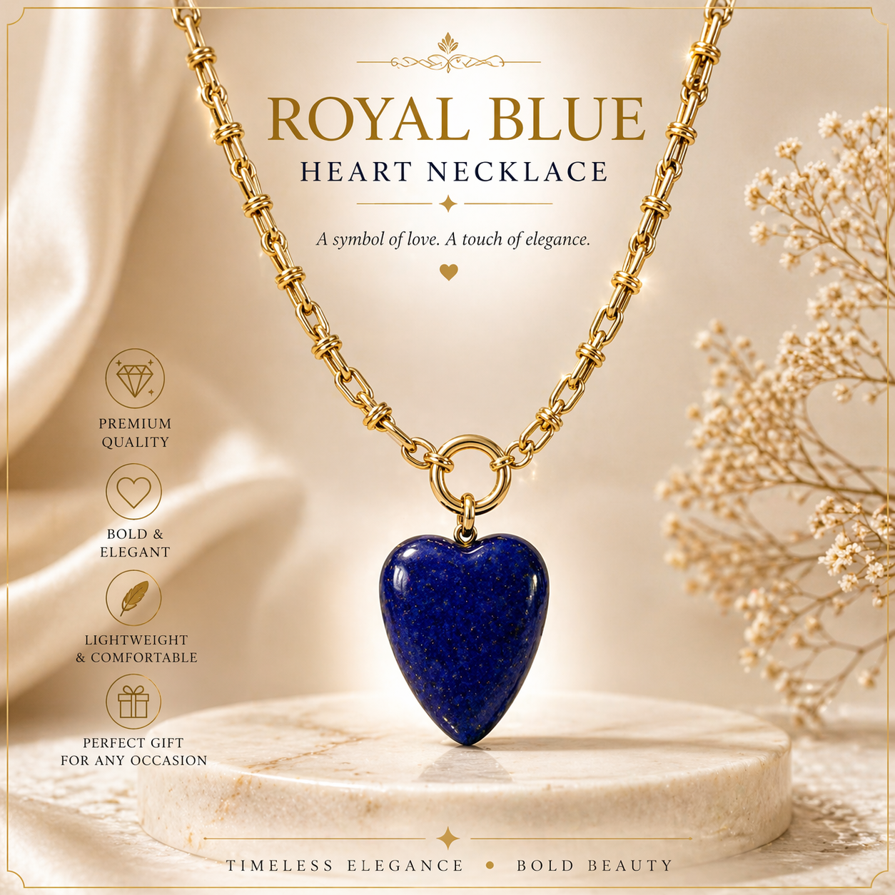 Royal Blue Heart Pendant Necklace