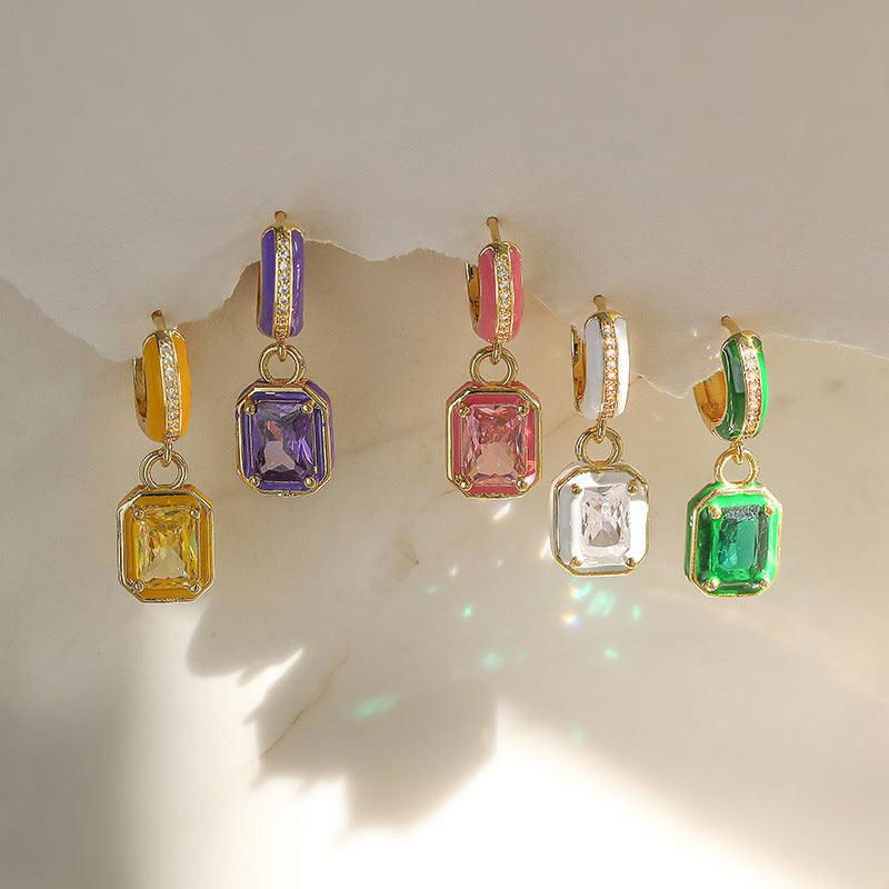 Sweet Colorful Drop Oil Copper Inlaid Color Diamond Cube Sugar Earrings - Jewelry Trends USA