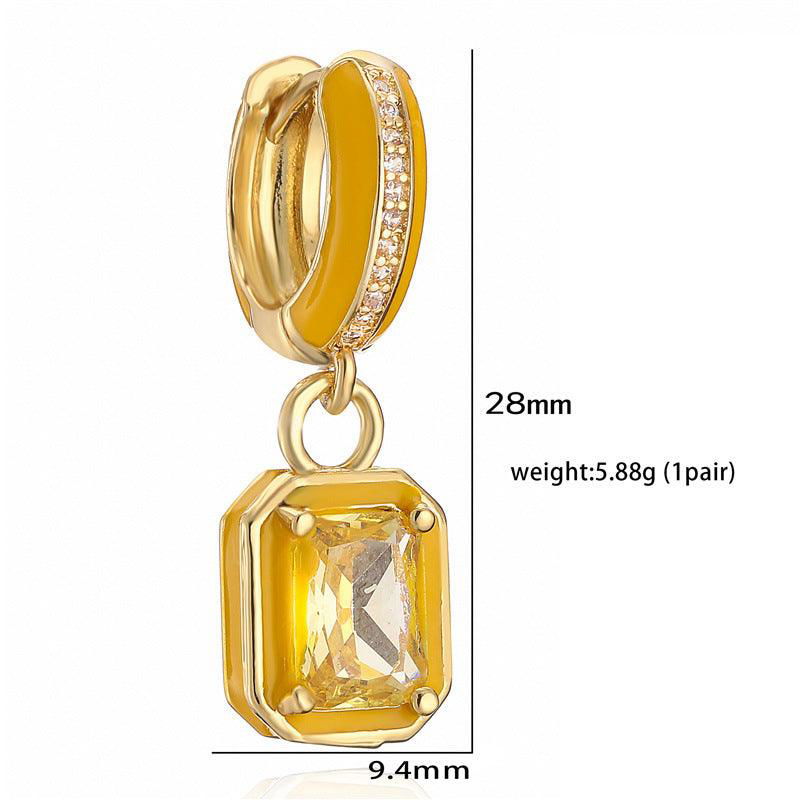Sweet Colorful Drop Oil Copper Inlaid Color Diamond Cube Sugar Earrings - Jewelry Trends USA