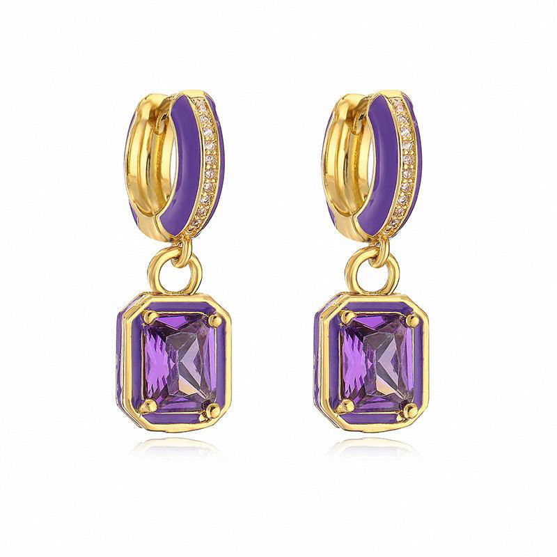 Sweet Colorful Drop Oil Copper Inlaid Color Diamond Cube Sugar Earrings - Jewelry Trends USA