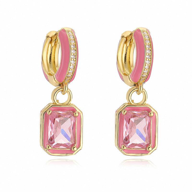 Sweet Colorful Drop Oil Copper Inlaid Color Diamond Cube Sugar Earrings - Jewelry Trends USA