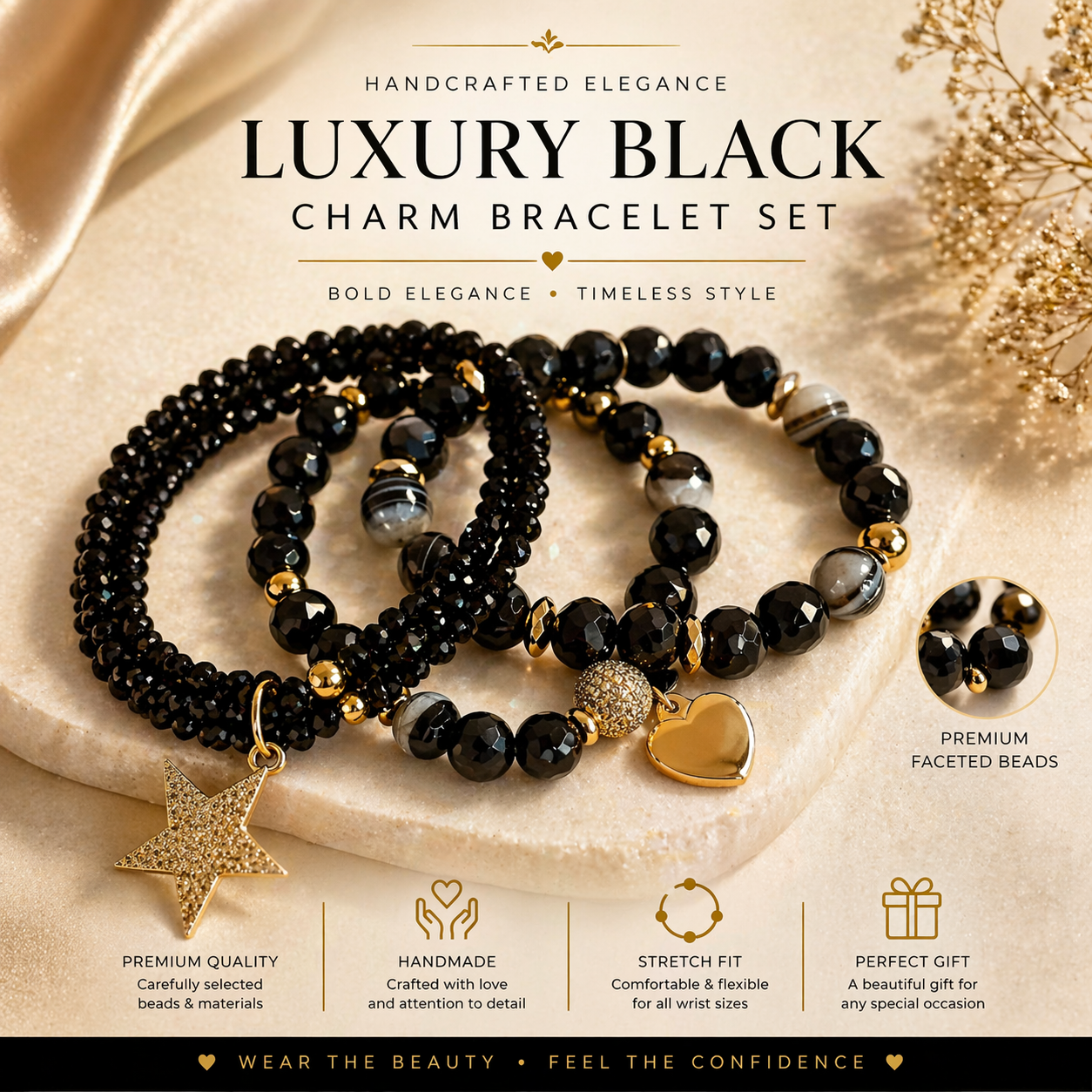 Midnight Elegance Charm Bracelet Set