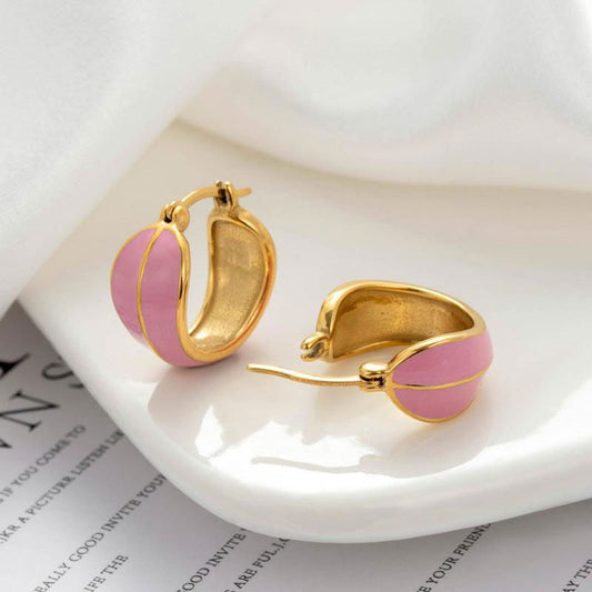 Titanium Steel Oil Painting Heart-shaped Round Stainless Steel Earrings - Jewelry Trends USA