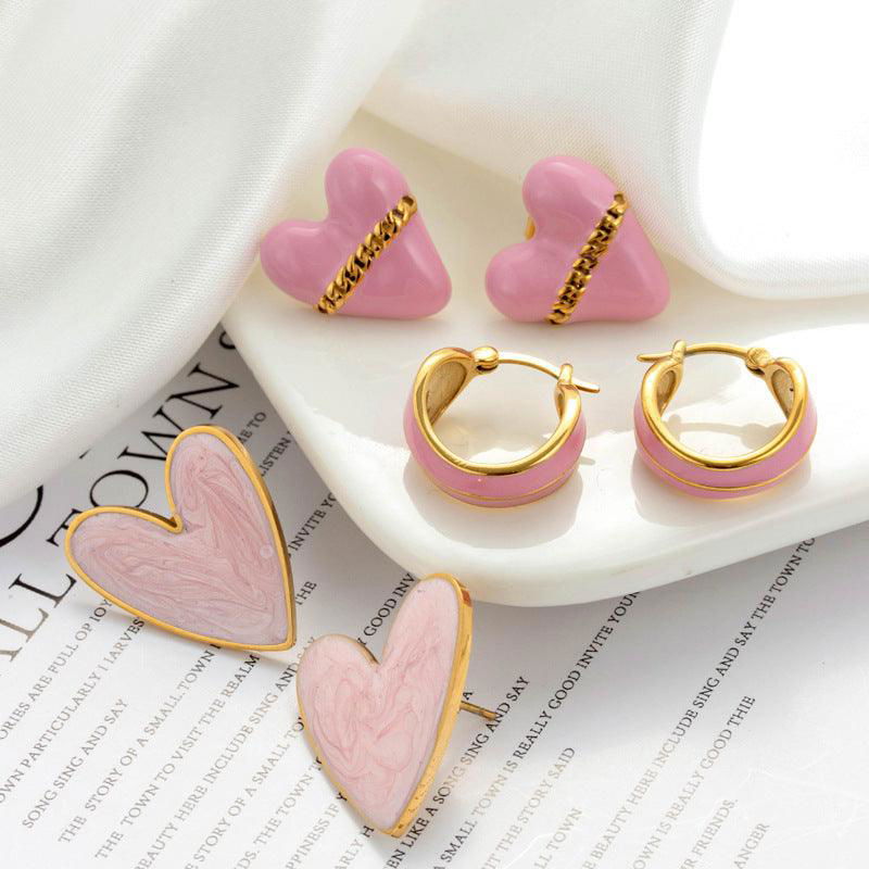 Titanium Steel Oil Painting Heart-shaped Round Stainless Steel Earrings - Jewelry Trends USA