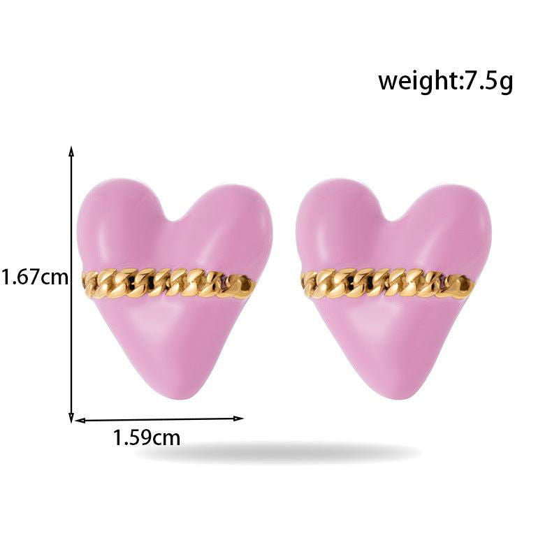 Titanium Steel Oil Painting Heart-shaped Round Stainless Steel Earrings - Jewelry Trends USA