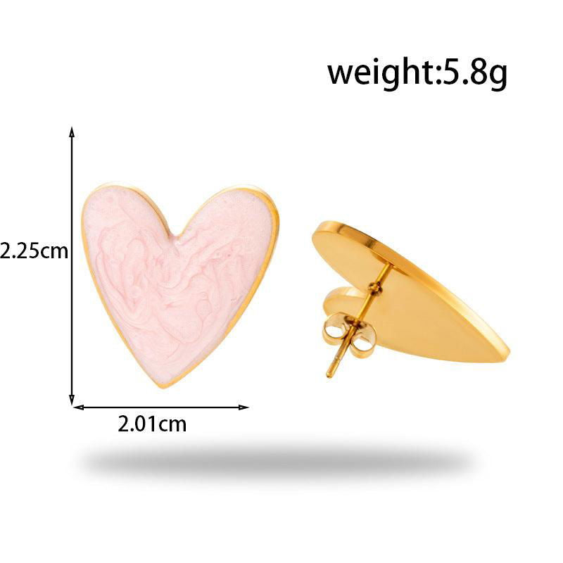 Titanium Steel Oil Painting Heart-shaped Round Stainless Steel Earrings - Jewelry Trends USA