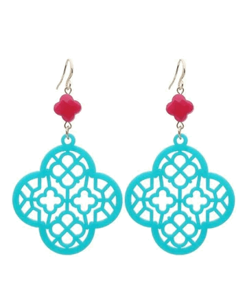 Vibrant Teal Blossom Latice Work Earings - Jewelry Trends USA
