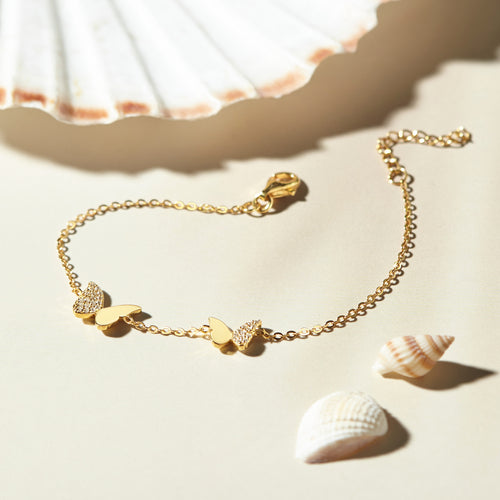 Dainty Gold Bracelet Pave Butterfly Bracelet, Tiny Butterfly Bracelet, Daughter Bracelet