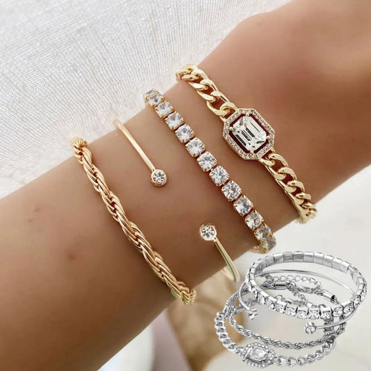 Women’s Vintage Bohemian Design Crystal Bracelet Set – 4 Pcs - Jewelry Trends USA
