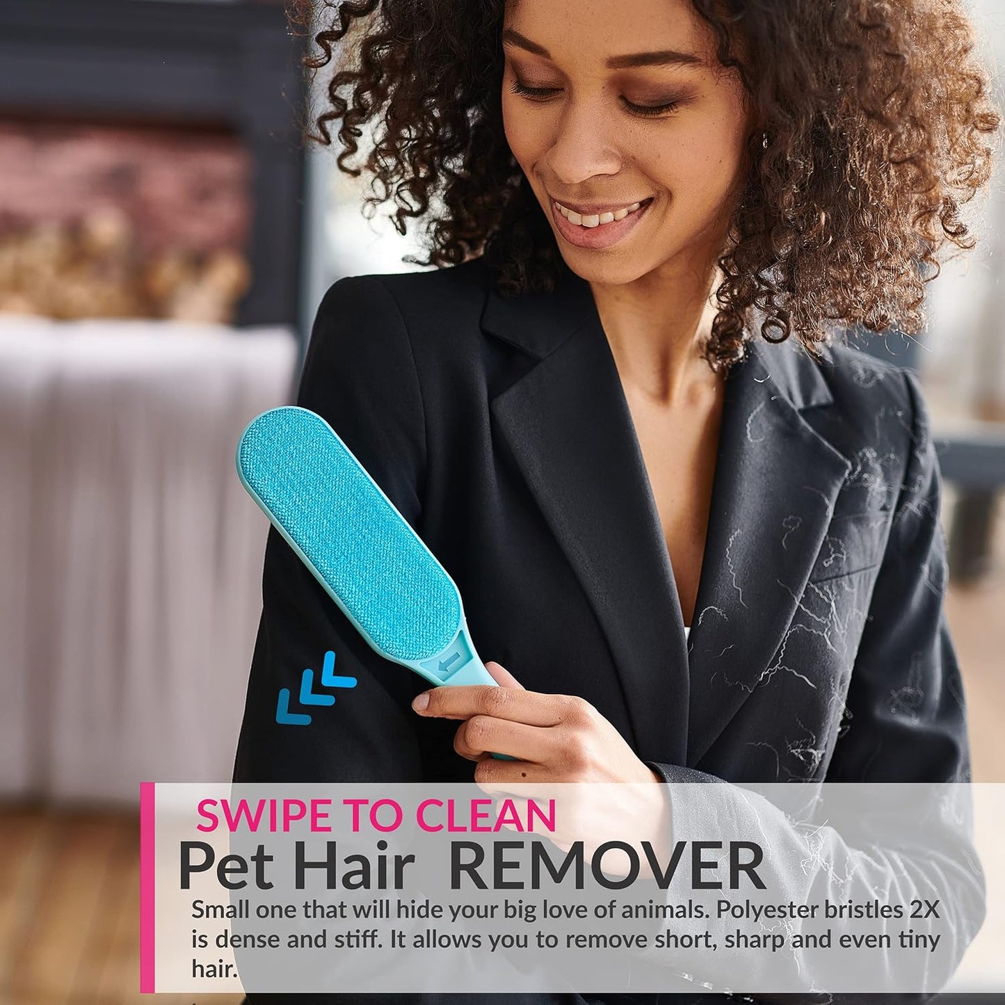 New Blue Self-Cleaning Double-Sided  for Couch, Furniture, Clothing, Car Seats, Carpet, Pet Bed - Dog & Cat Hair Remover, Fur & Lint Brush