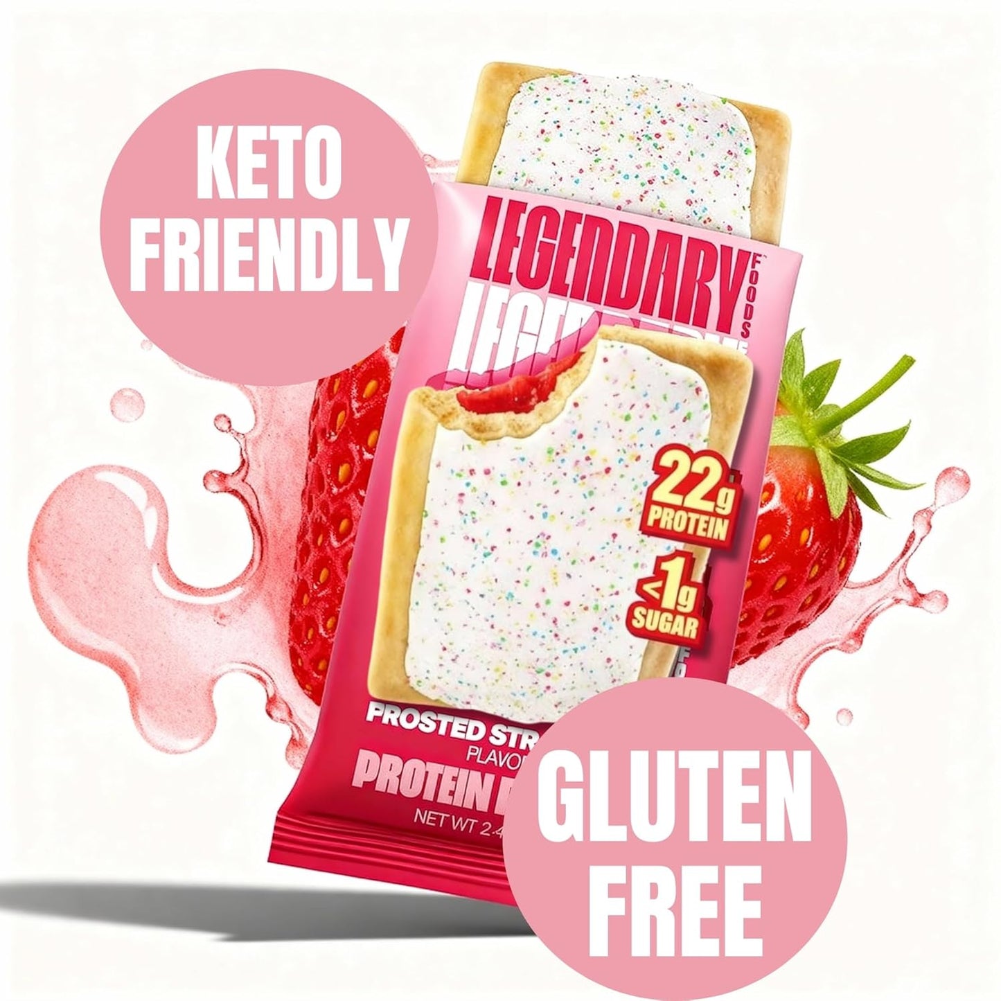 22G Protein Pastry 0G Added Sugar, Low Carb, Gluten Conscious, Keto Snack, Ideal for Glucose Management, Includes Whey Protein Isolate, 8 Pack Frosted Strawberry