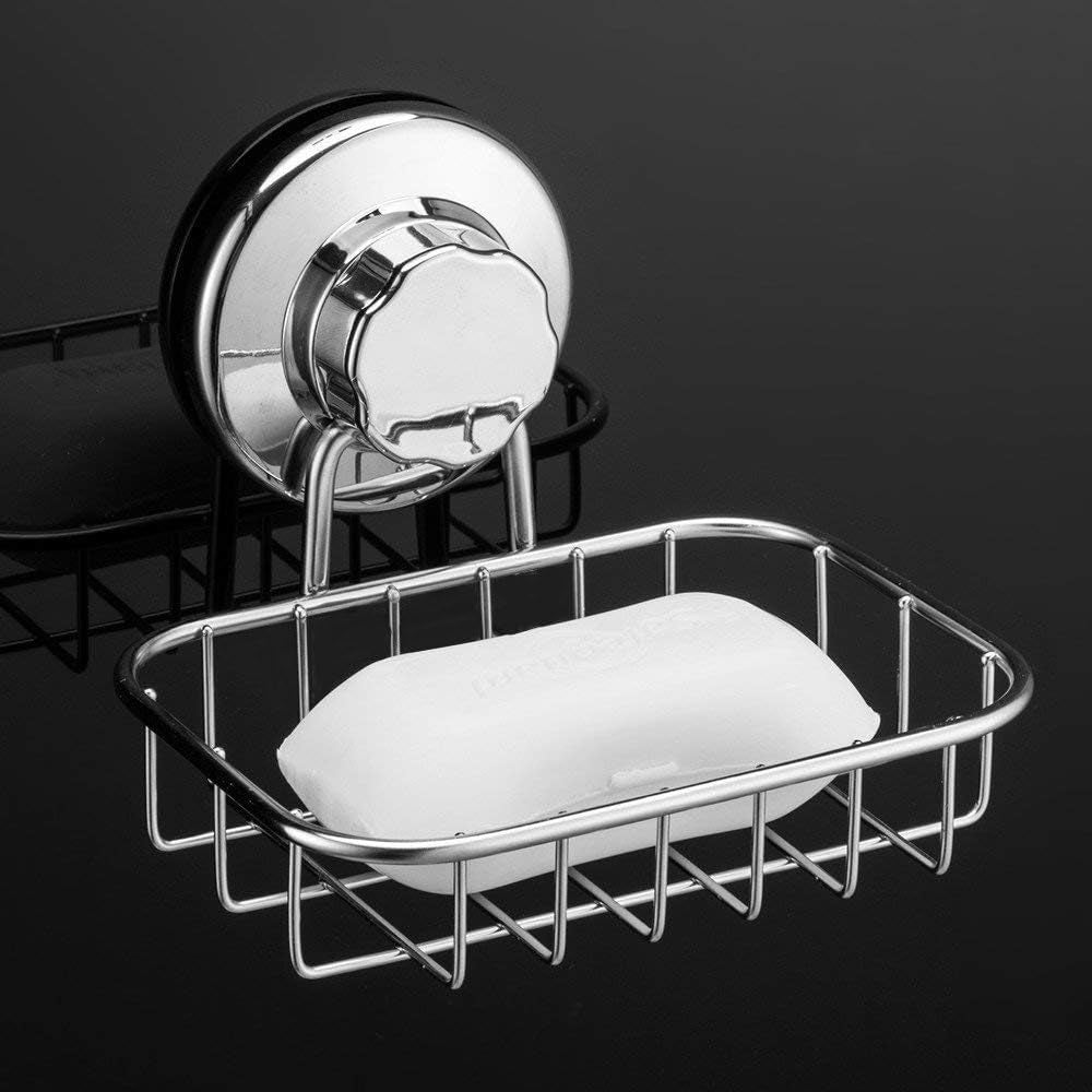 Suction Cup Soap Holder, Soap Dish Saver Tray Bar Soap Sponge Holder for Shower, Bathroom, Tub and Kitchen Sink Stainless Steel-2Pack
