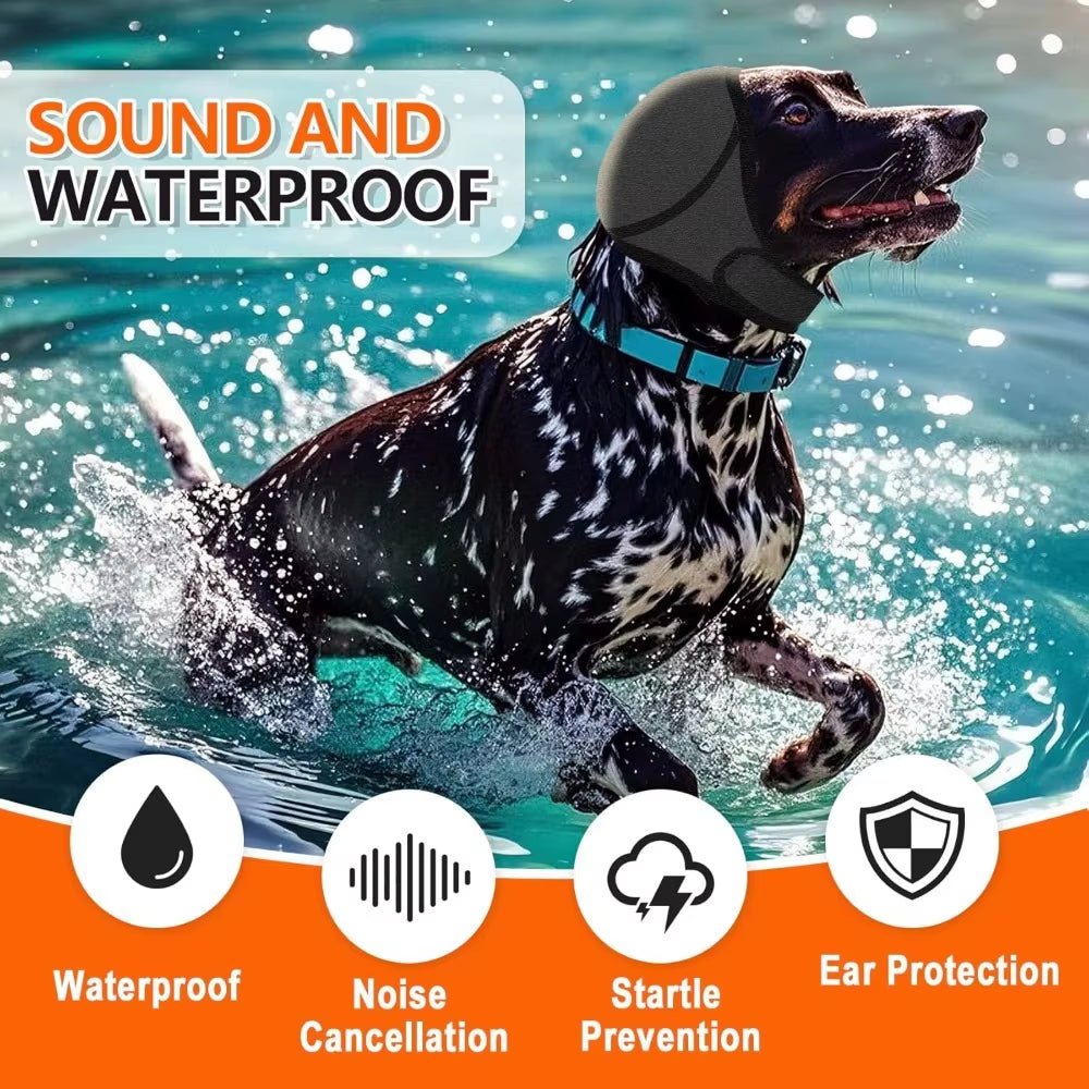Anti Scare Dog Ear Muffs Noise Reducing Waterproof Head Hood Calming Anxiety Relief Ear Protection Swimming Grooming Fireworks