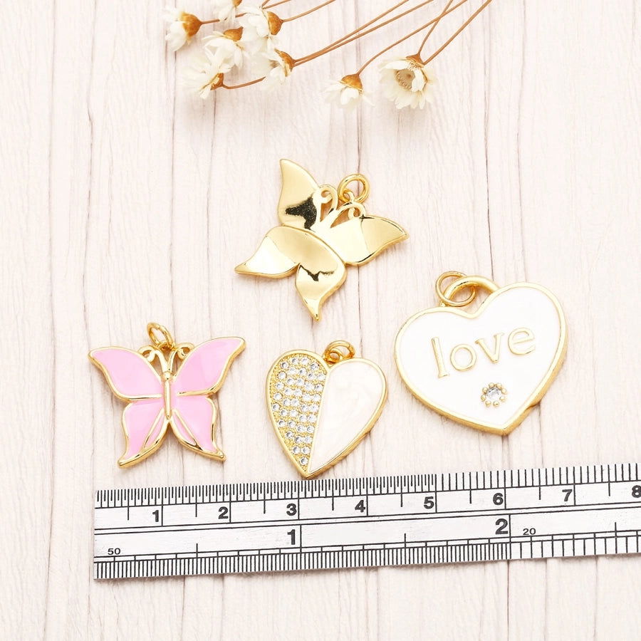 artistic heart shape butterfly copper enamel plating inlay zircon 18k gold plated pendants jewelry accessories - Jewelry Trends USA