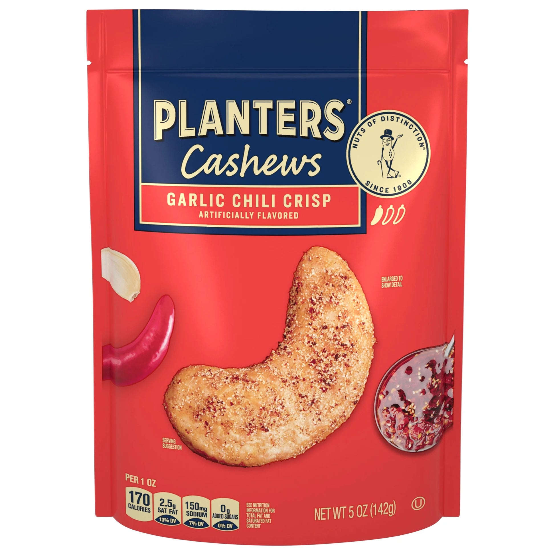 Garlic Chili Crisp Flavored Cashews, 5 Oz Resealable Bag