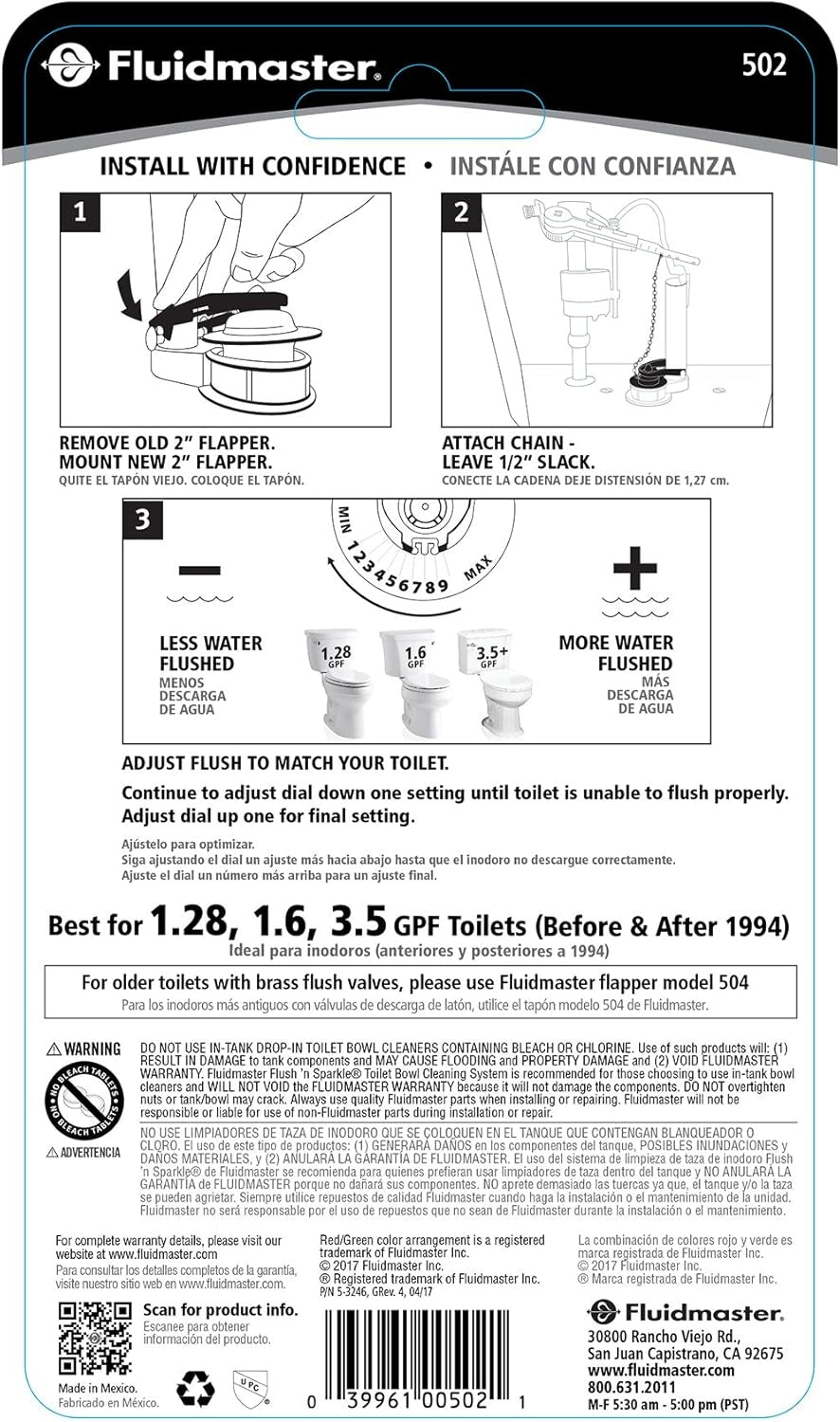 502P21 Performax Universal Water-Saving Long Life Toilet Flapper for 2-Inch Flush Valves, Adjustable Solid Frame Design, Easy Install, Red, 1 Pack