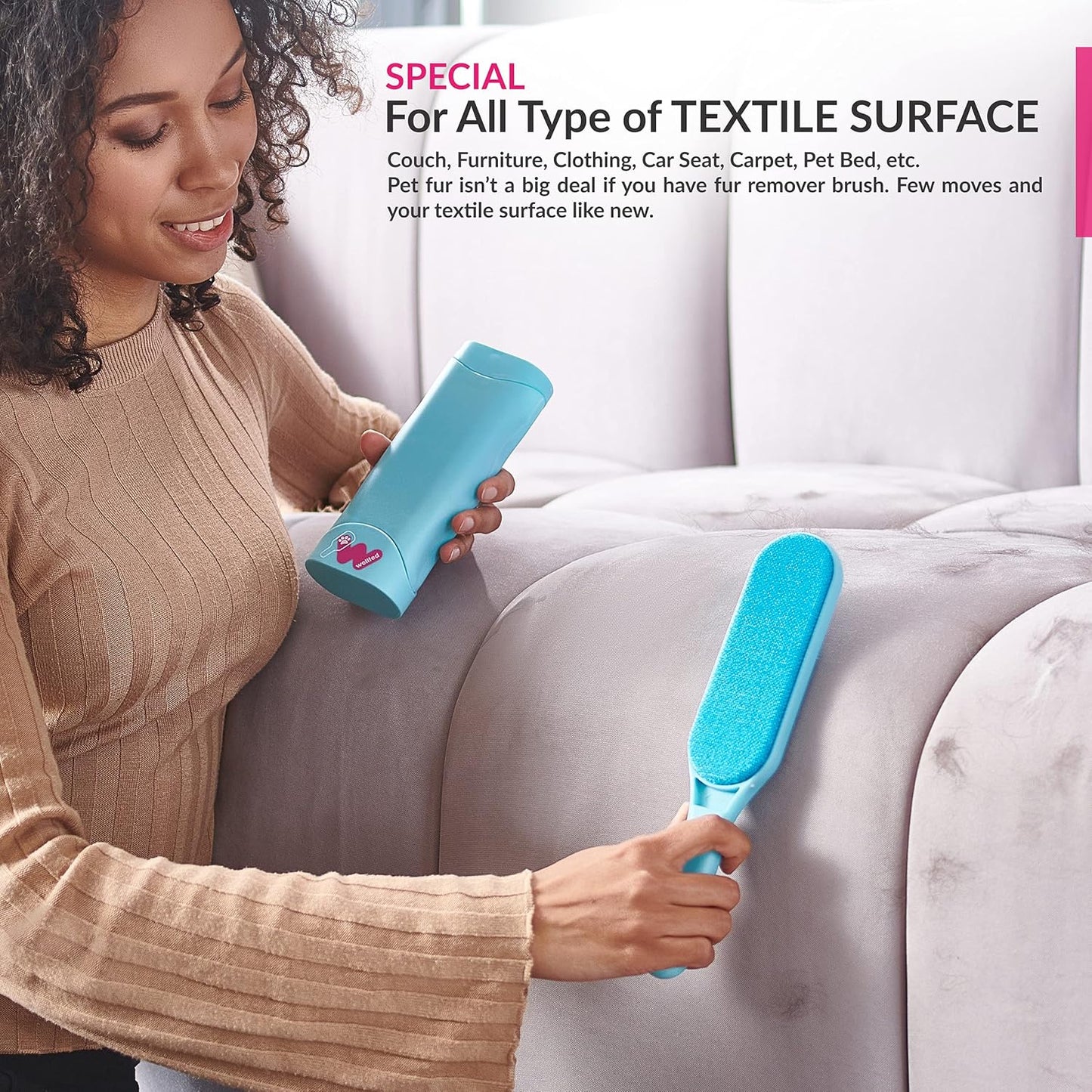 New Blue Self-Cleaning Double-Sided  for Couch, Furniture, Clothing, Car Seats, Carpet, Pet Bed - Dog & Cat Hair Remover, Fur & Lint Brush