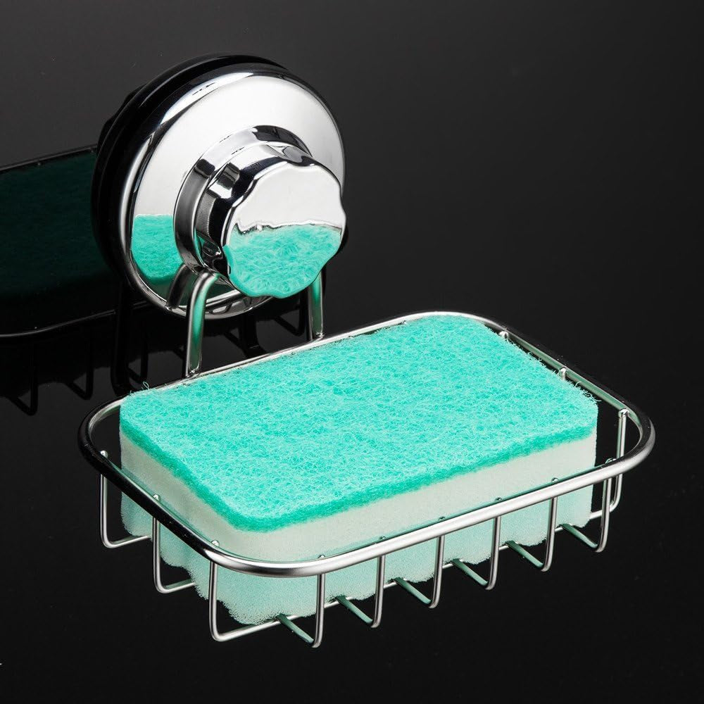 Suction Cup Soap Holder, Soap Dish Saver Tray Bar Soap Sponge Holder for Shower, Bathroom, Tub and Kitchen Sink Stainless Steel-2Pack