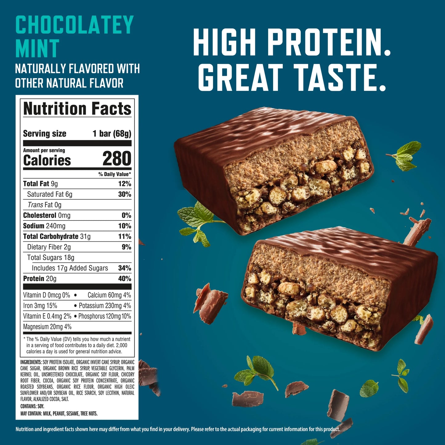 CLIF  Protein Bars Chocolate Mint Flavor, Plant Protein, Gluten Free Bars, 12Ct