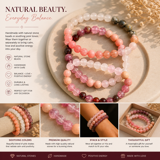 Multi-Color Gemstone Beaded Bracelets (Handmade Set)