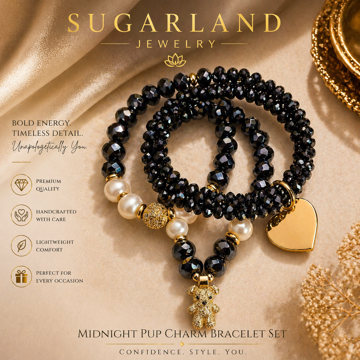 Midnight Pup Charm Bracelet Set