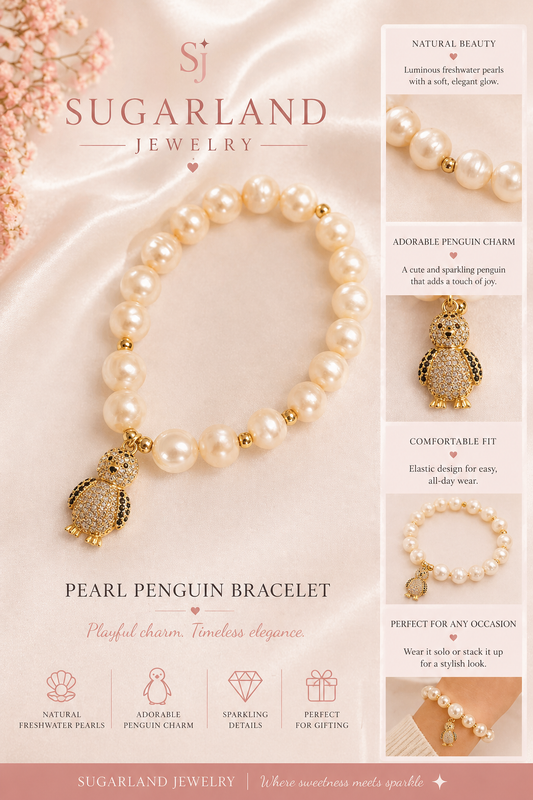 🐧 Pearl Penguin Charm Bracelet