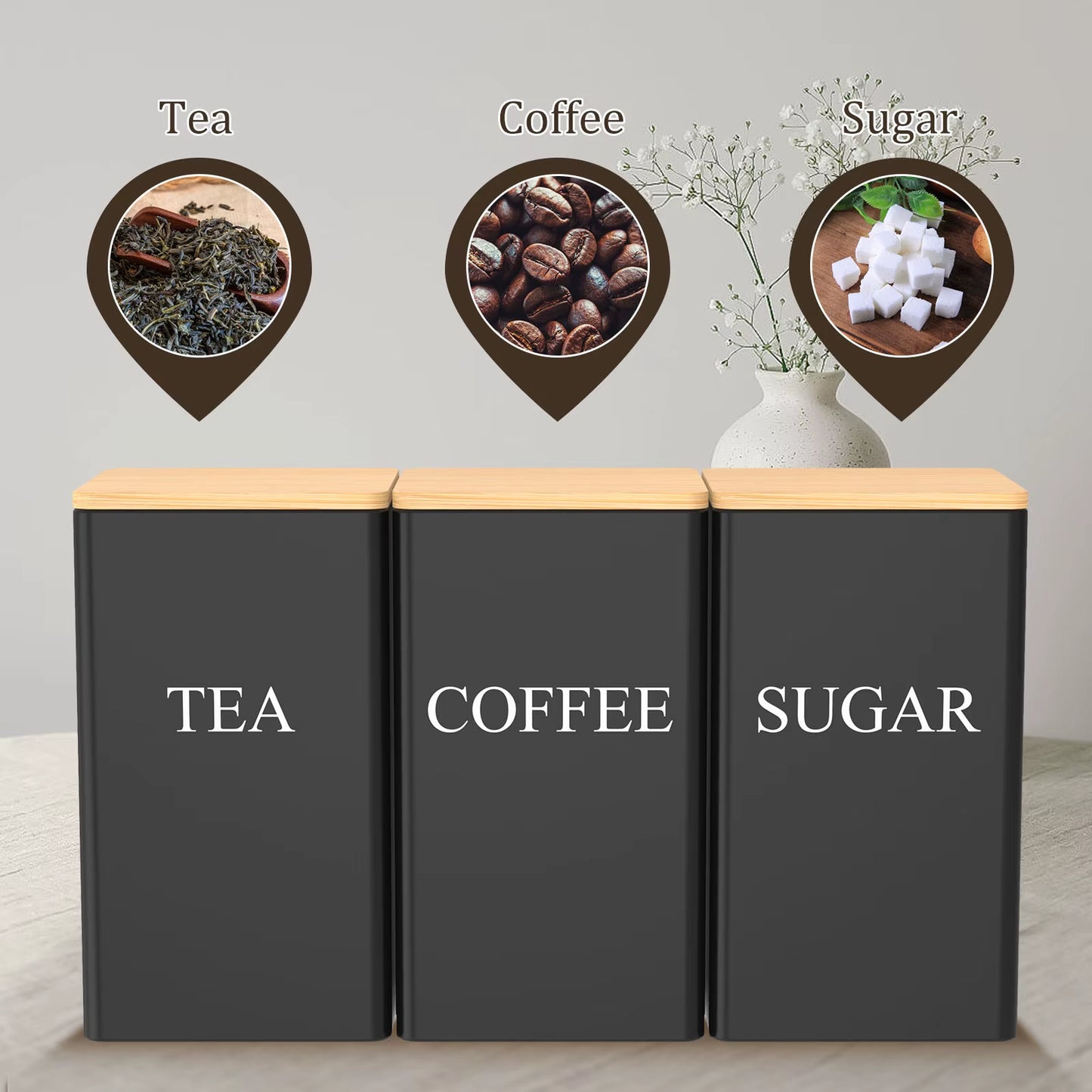 Coffee Bean Storage Jar Metal Coffee Tea Sugar Container Simple Style Sealed Storage with Bamboo Lid Tea Can Kitchen Supplies