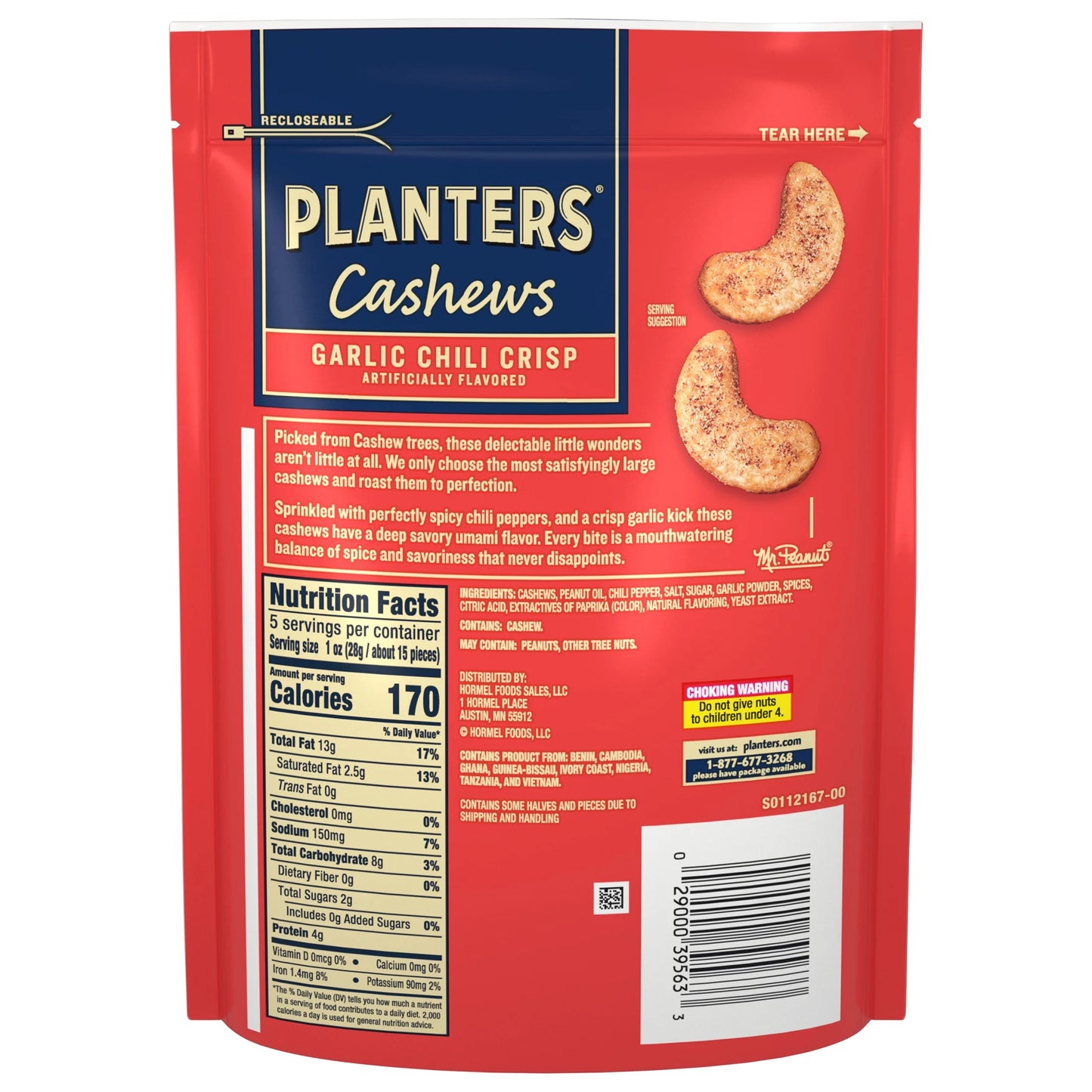 Garlic Chili Crisp Flavored Cashews, 5 Oz Resealable Bag