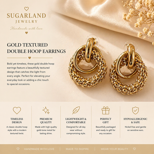 Gold Textured Double Hoop Earrings