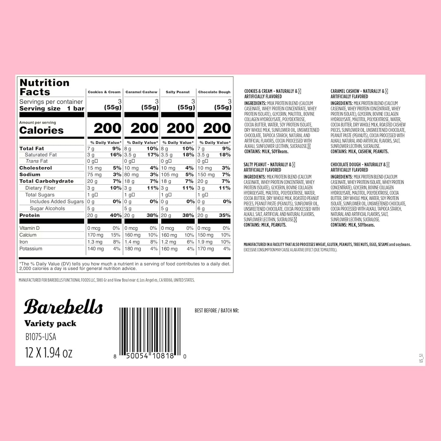 Protein Bars Variety Pack - 12 Count, 1.9Oz Bars - Protein Snacks with 20G of High Protein - Chocolate Protein Bar with 1G of Total Sugars - Perfect on the Go Protein Snack & Breakfast Bars