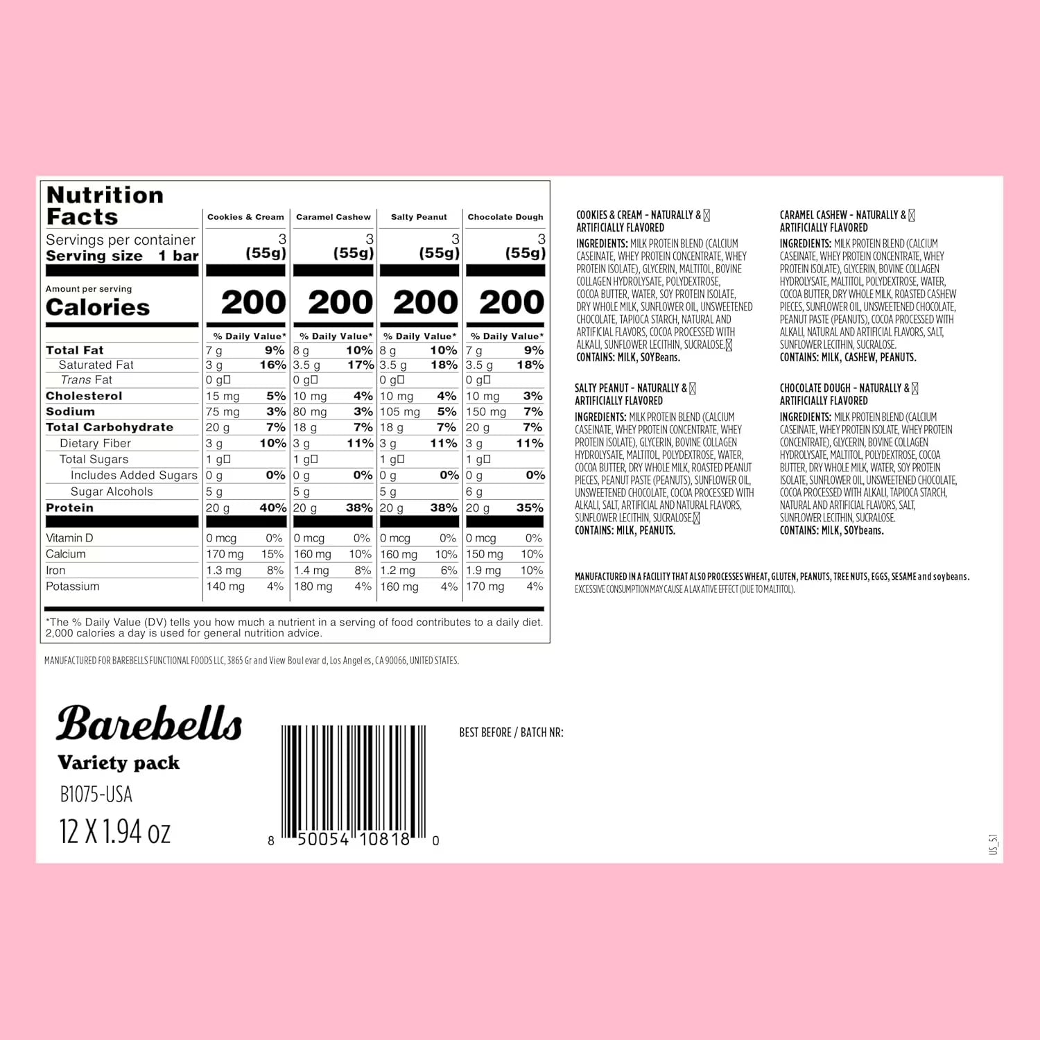 Protein Bars Variety Pack - 12 Count, 1.9Oz Bars - Protein Snacks with 20G of High Protein - Chocolate Protein Bar with 1G of Total Sugars - Perfect on the Go Protein Snack & Breakfast Bars